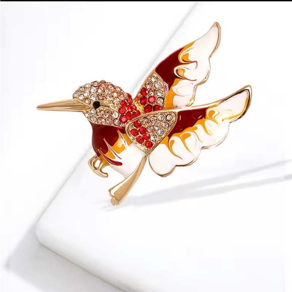 Anthropologie Jewelry - Sparkling Hummingbird Brooch with Crystals